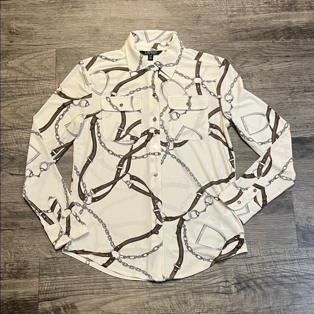 Ralph Lauren Chain Print White and Brown Shirt